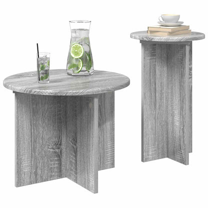 vidaXL Side Table Set 2 pcs Grey Sonoma Ø 45 x 35 cm Engineered Wood
