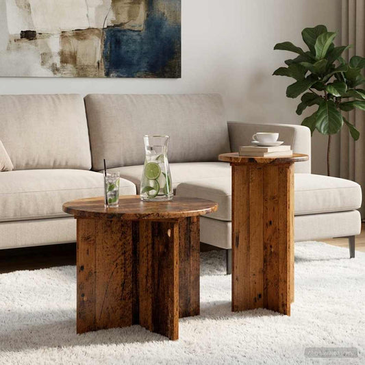 vidaXL Side Table Set 2 pcs Old Wood Ø 45 x 35 cm Engineered Wood
