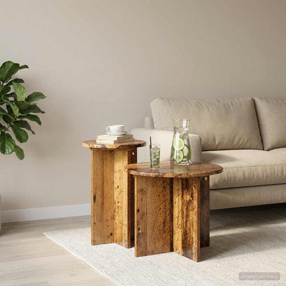 vidaXL Side Table Set 2 pcs Old Wood Ø 45 x 35 cm Engineered Wood