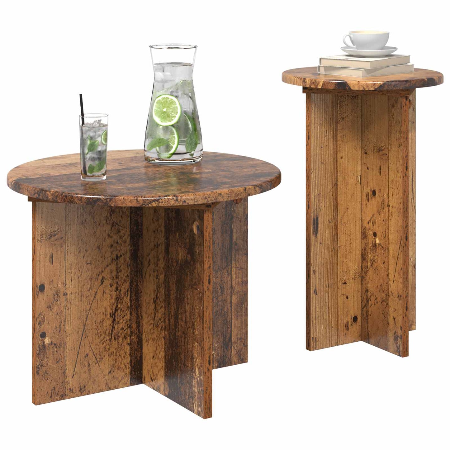 vidaXL Side Table Set 2 pcs Old Wood Ø 45 x 35 cm Engineered Wood
