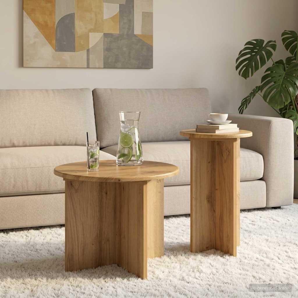 vidaXL Side Table Set 2 pcs Artisan Oak Ø 45 x 35 cm Engineered Wood