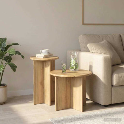 vidaXL Side Table Set 2 pcs Artisan Oak Ø 45 x 35 cm Engineered Wood