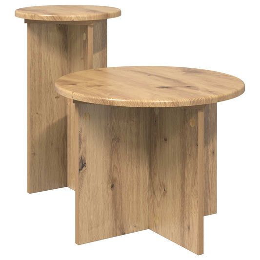 vidaXL Side Table Set 2 pcs Artisan Oak Ø 45 x 35 cm Engineered Wood