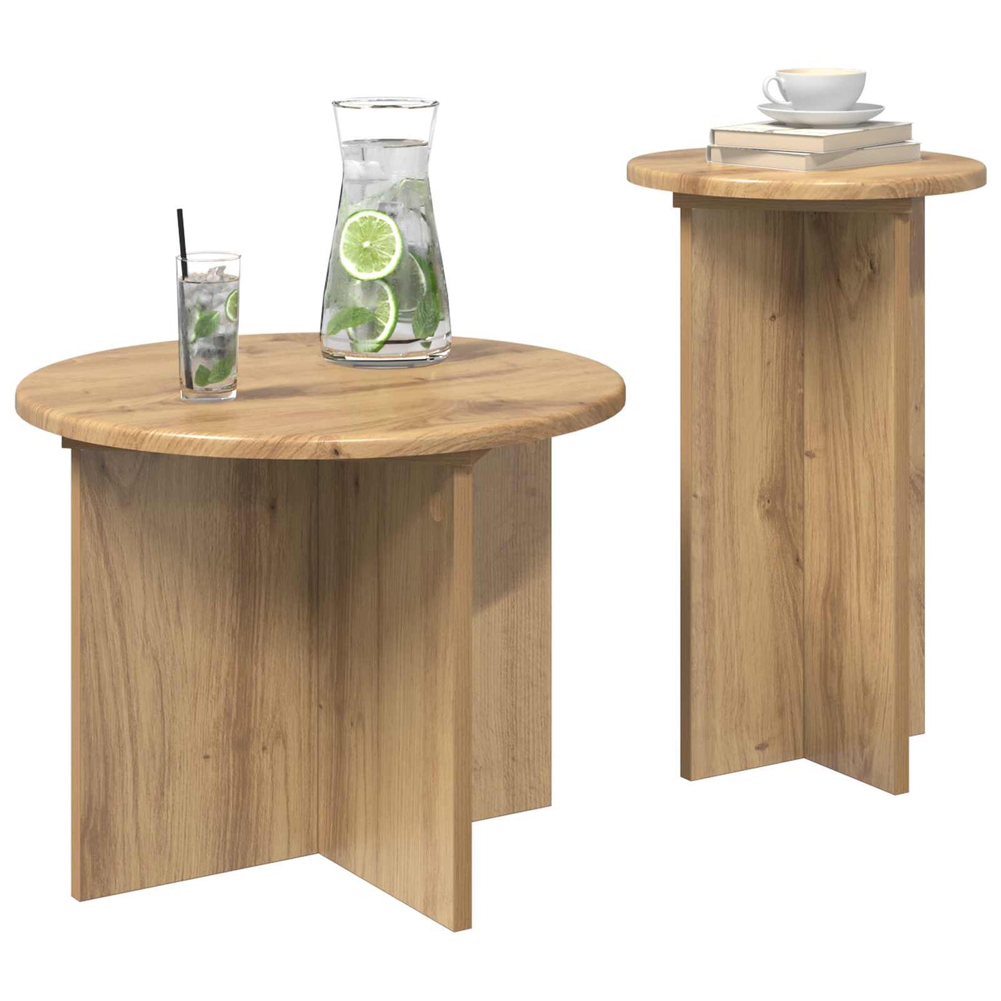 vidaXL Side Table Set 2 pcs Artisan Oak Ø 45 x 35 cm Engineered Wood