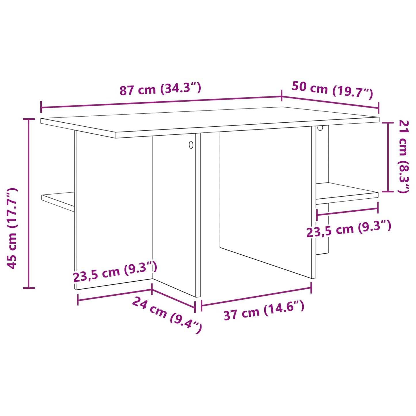 vidaXL Coffee Table Grey Sonoma 87 x 50 x 45 cm Engineered Wood