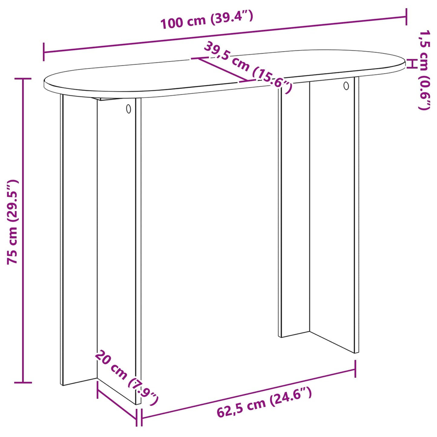 vidaXL Console Table Smoked Oak 100 x 39.5 x 75 cm Engineered Wood