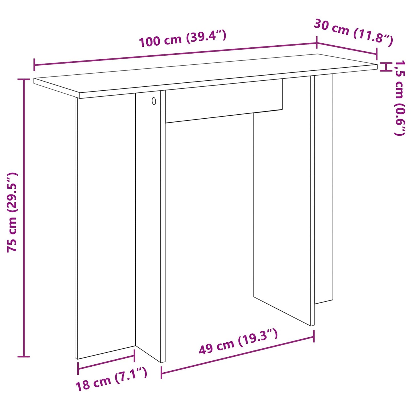 vidaXL Console Table Concrete Grey 100 x 30 x 75 cm Engineered Wood