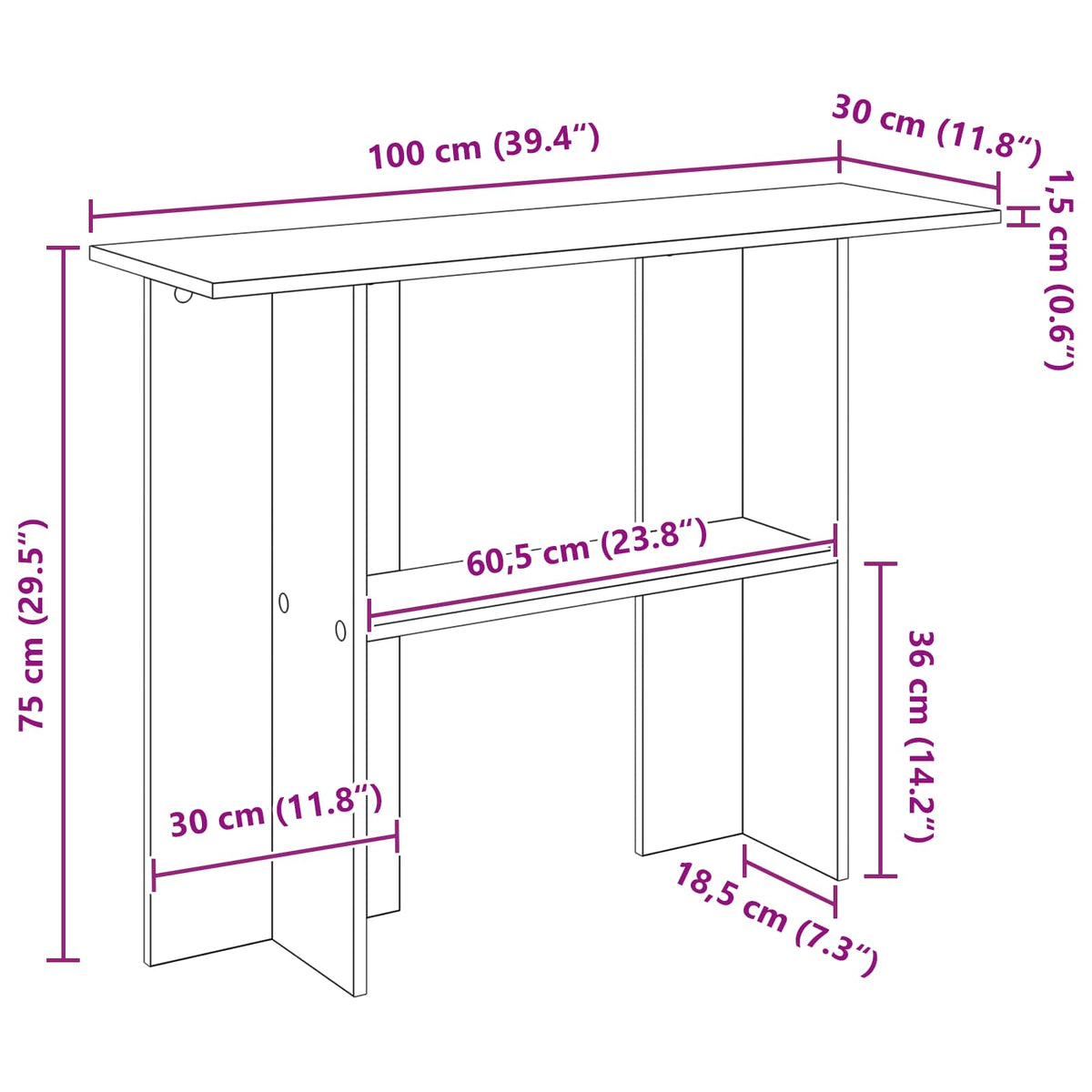 vidaXL Console Table Sonoma Oak 100 x 30 x 75 cm Engineered Wood