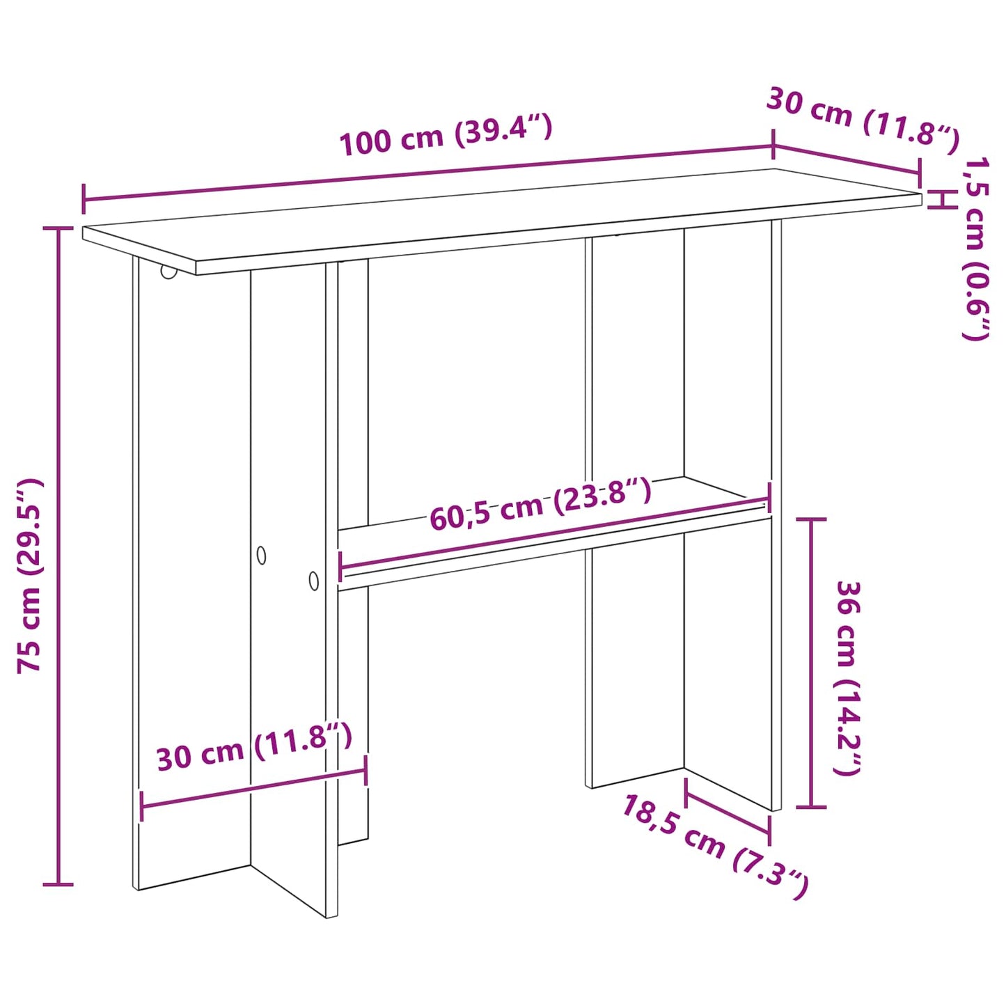 vidaXL Console Table Concrete Grey 100 x 30 x 75 cm Engineered Wood