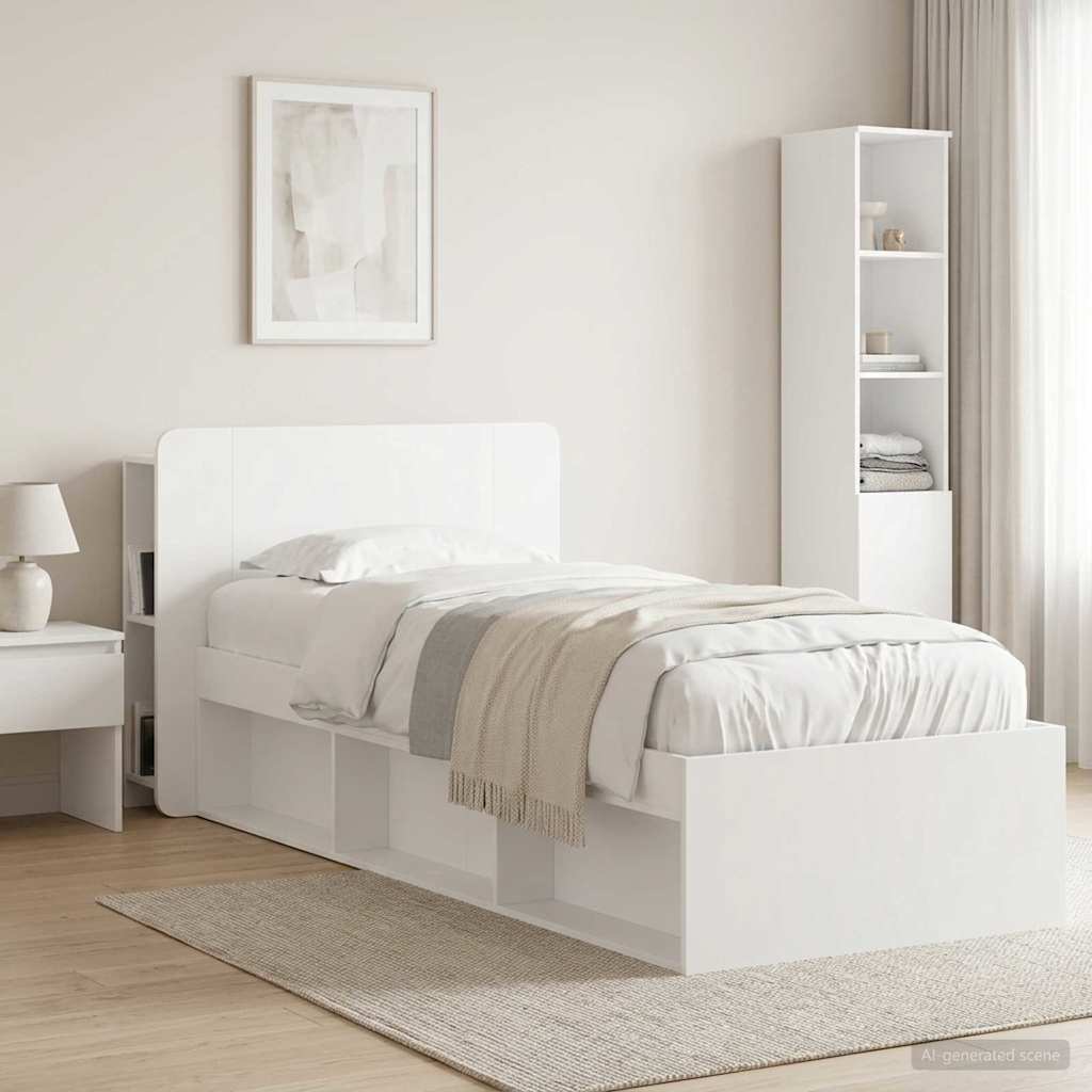 vidaXL Headboard Cabinet with Storage High Gloss White Engineered Wood