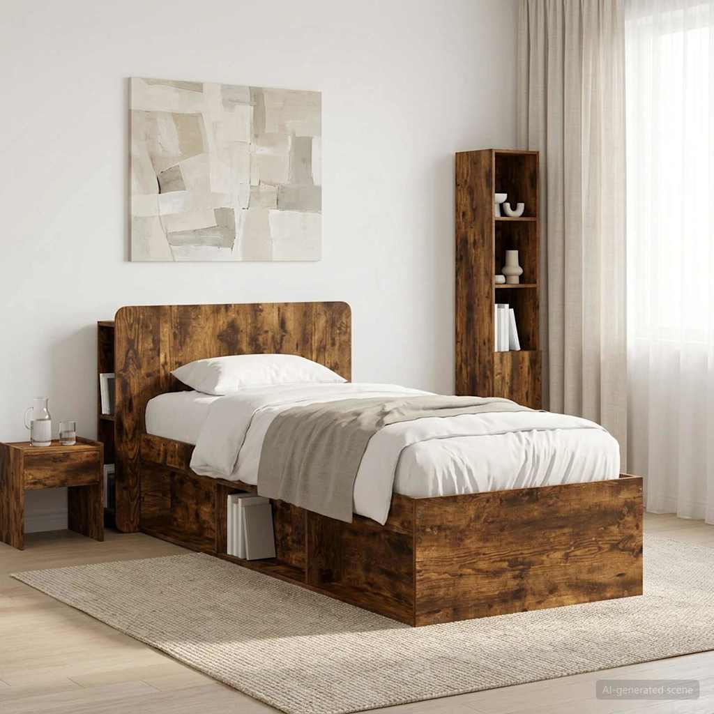 vidaXL Headboard Cabinet with Storage Smoked Oak Engineered Wood
