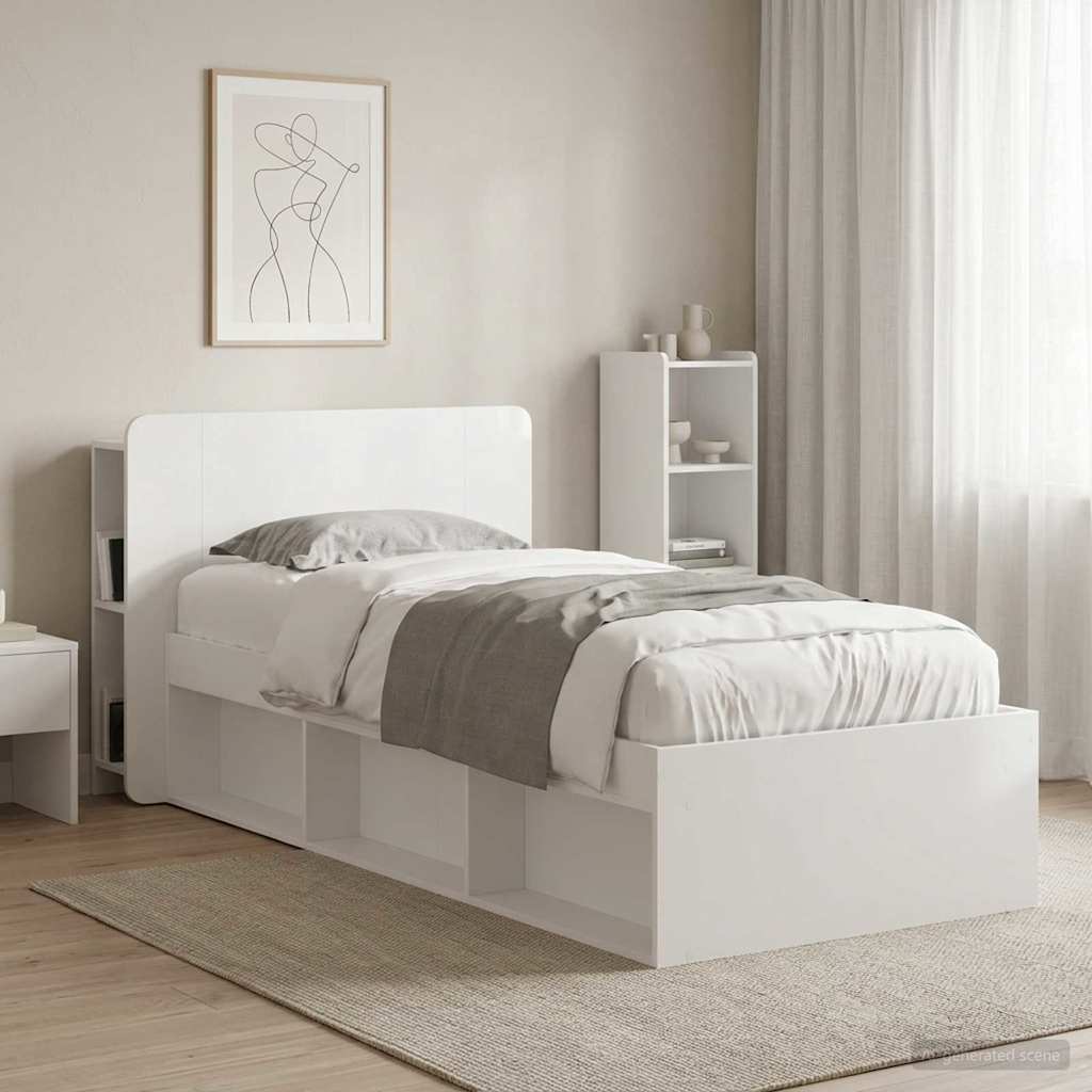 vidaXL Headboard Cabinet with Storage High Gloss White Engineered Wood
