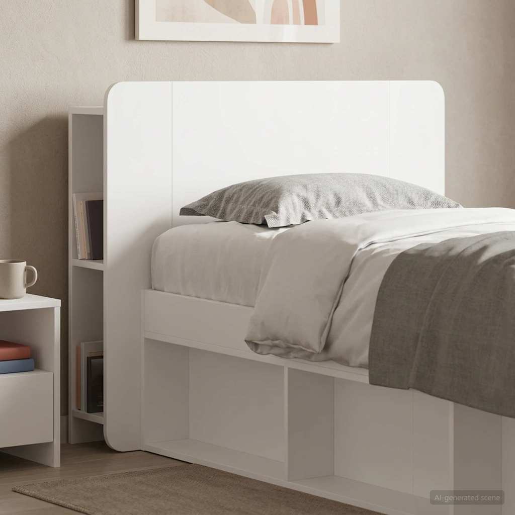 vidaXL Headboard Cabinet with Storage High Gloss White Engineered Wood