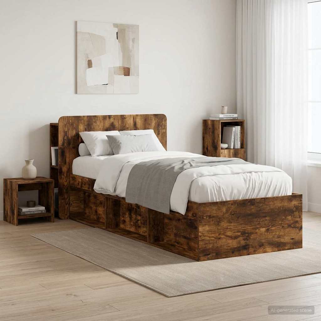 vidaXL Headboard Cabinet with Storage Smoked Oak Engineered Wood