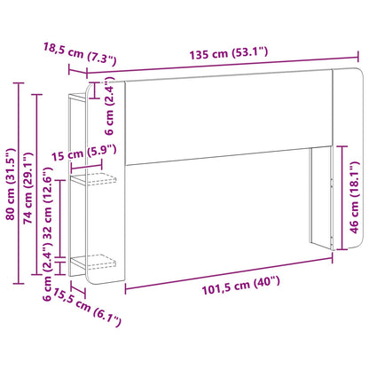 vidaXL Headboard Cabinet White 135 x 18.5 x 80 cm Engineered Wood