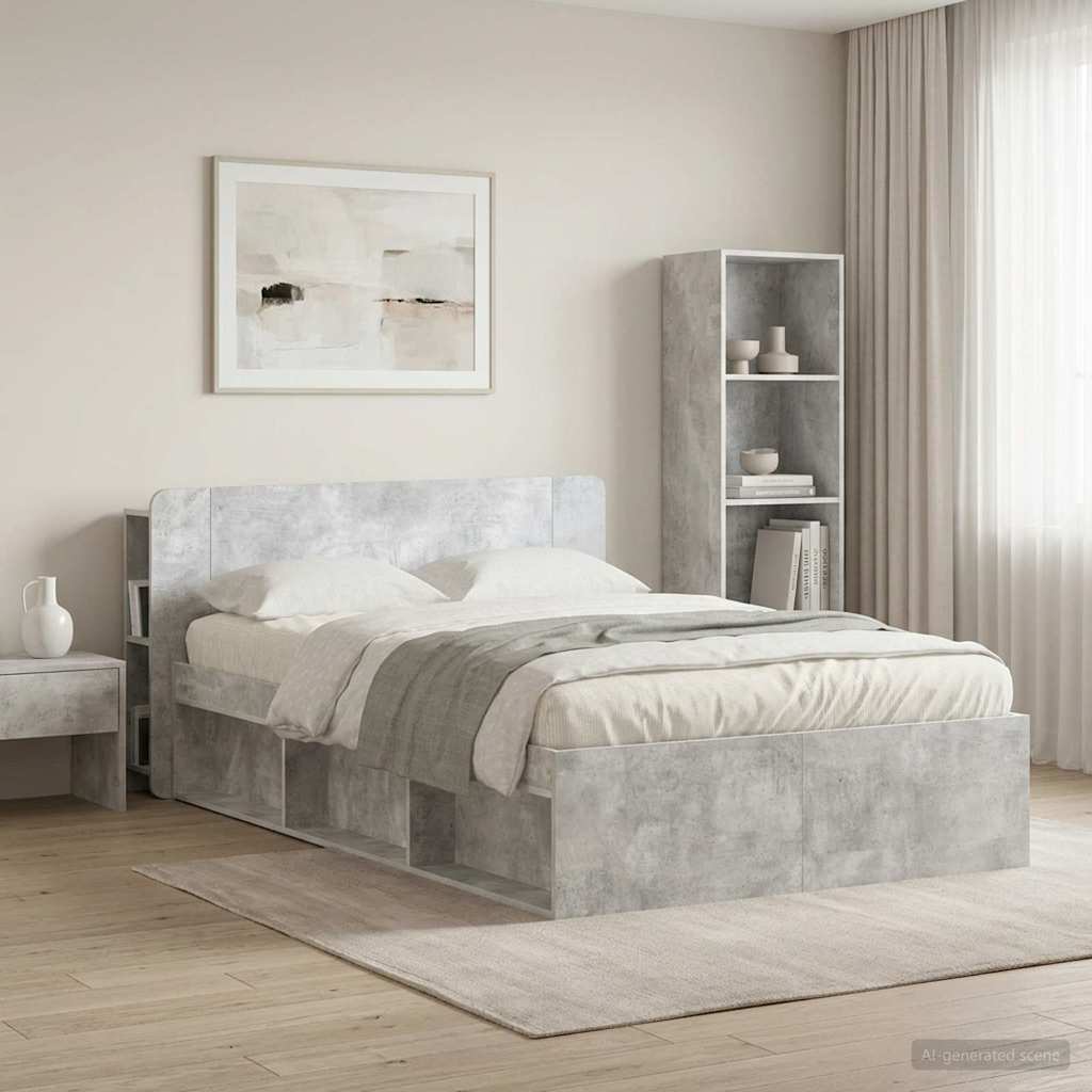 vidaXL Headboard Cabinet with Storage Concrete Grey Engineered Wood