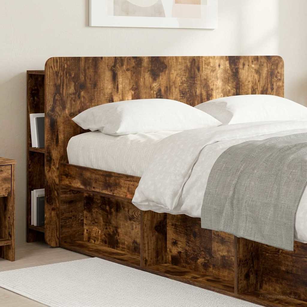 vidaXL Headboard Cabinet with Storage Smoked Oak Engineered Wood