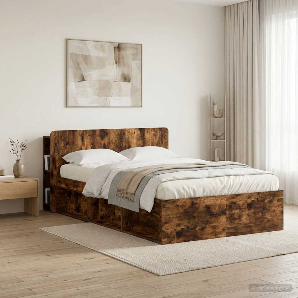 vidaXL Headboard Cabinet with Storage Smoked Oak Engineered Wood