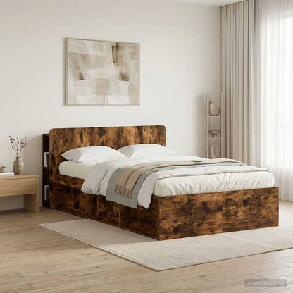 vidaXL Headboard Cabinet with Storage Smoked Oak Engineered Wood