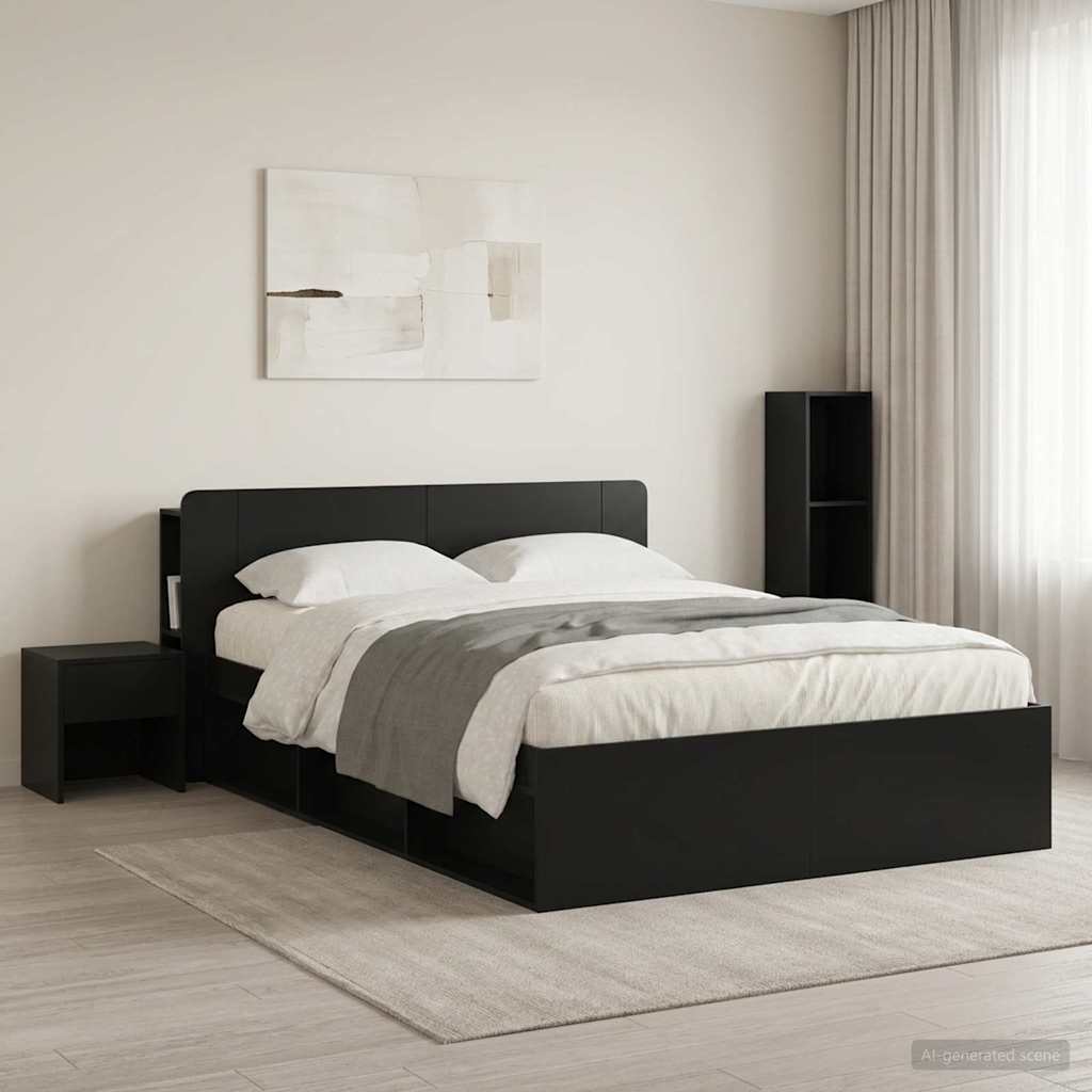 vidaXL Headboard Cabinet with Storage Black Engineered Wood