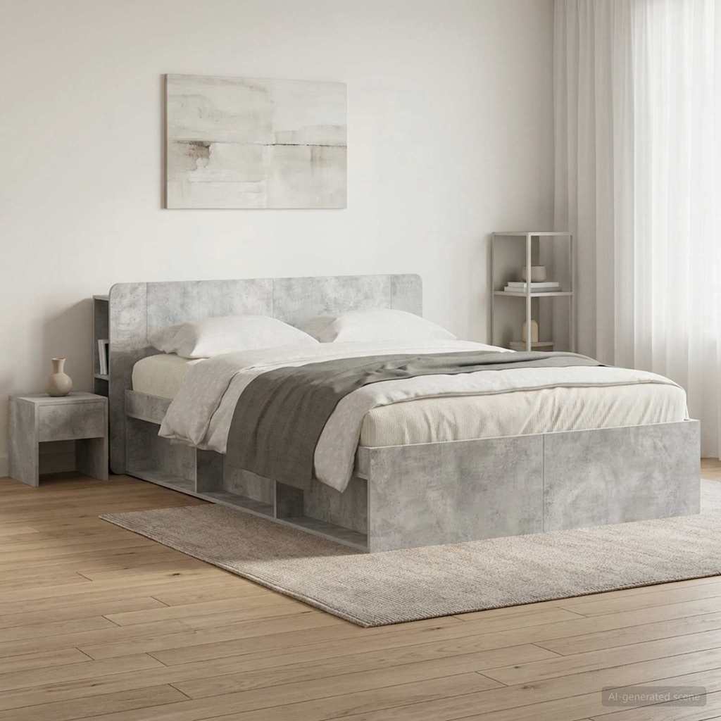 vidaXL Headboard Cabinet with Storage Concrete Grey Engineered Wood