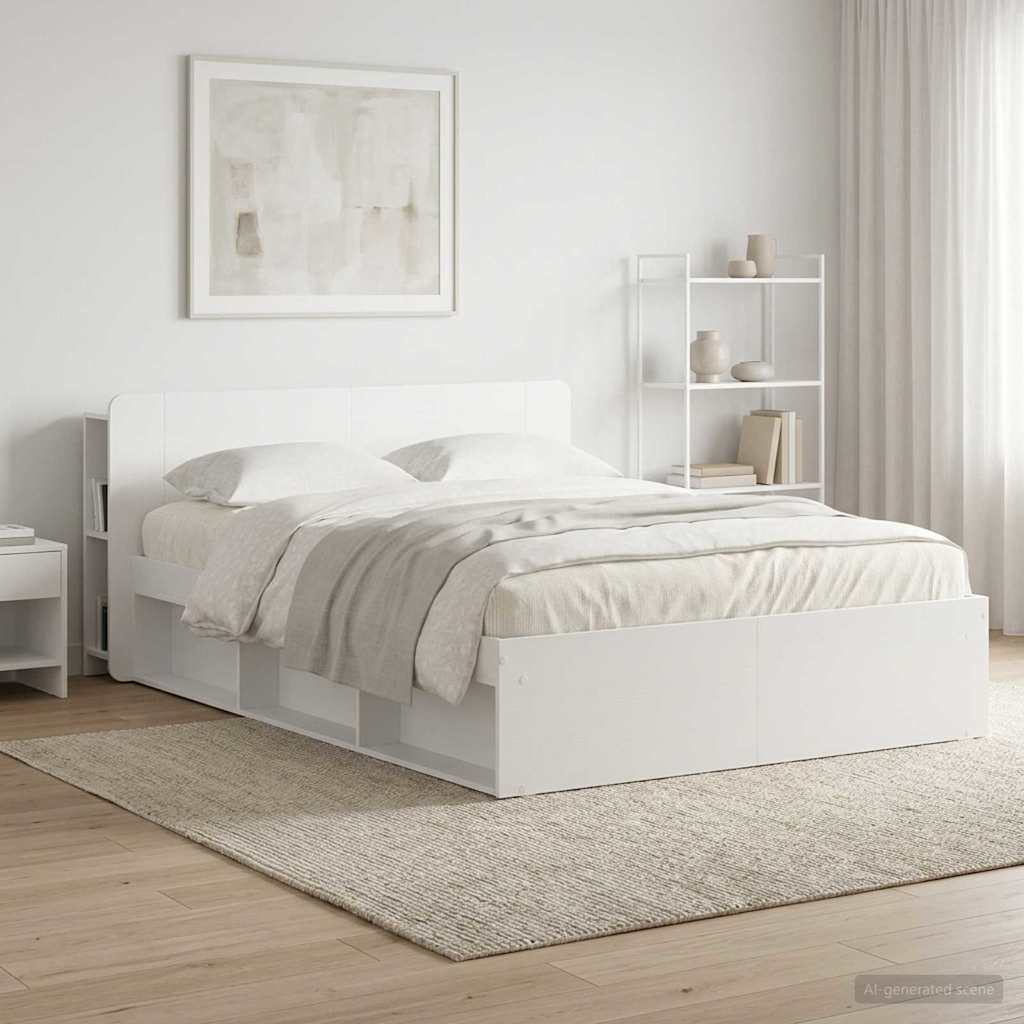 vidaXL Headboard Cabinet with Storage High Gloss White Engineered Wood