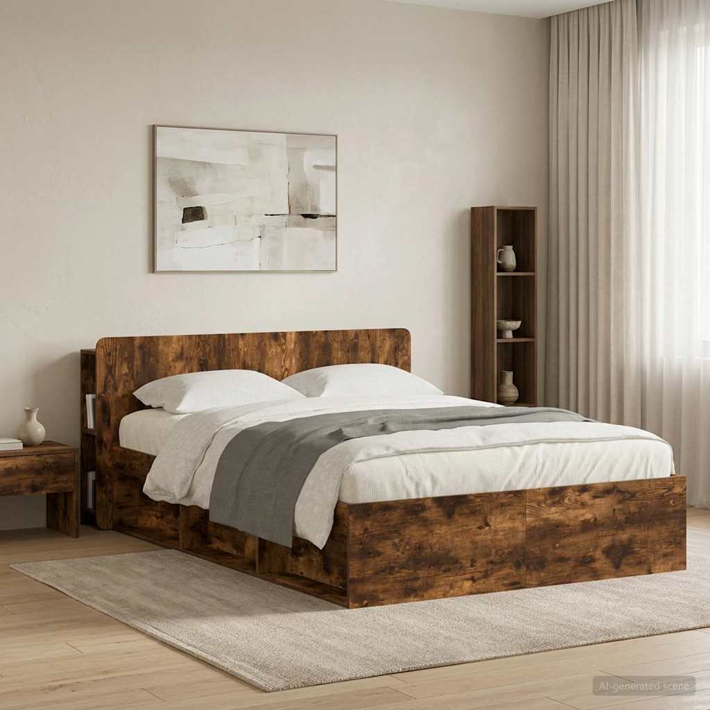 vidaXL Headboard Cabinet with Storage Smoked Oak Engineered Wood