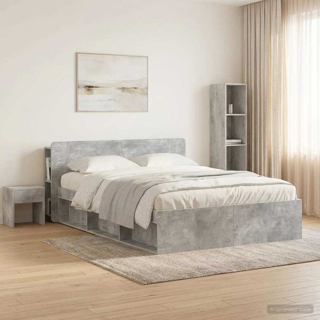 vidaXL Headboard Cabinet with Storage Concrete Grey Engineered Wood