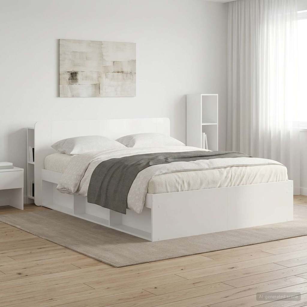vidaXL Headboard Cabinet with Storage High Gloss White Engineered Wood