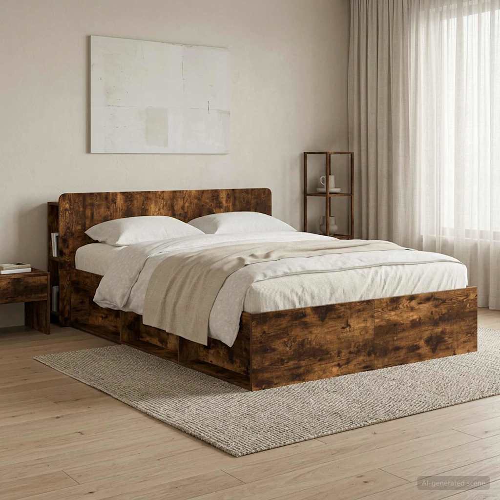vidaXL Headboard Cabinet with Storage Smoked Oak Engineered Wood