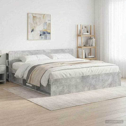 vidaXL Headboard Cabinet with Storage Concrete Grey Engineered Wood