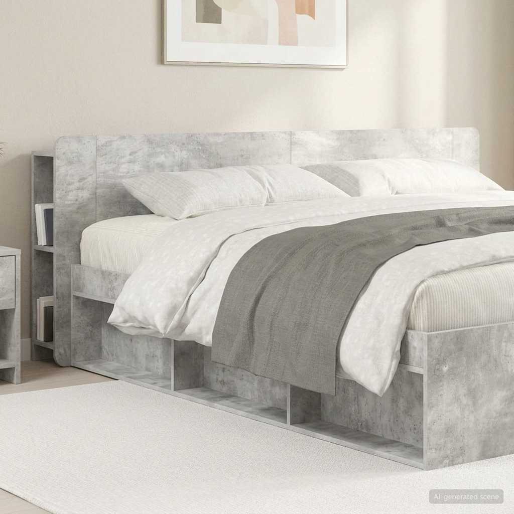 vidaXL Headboard Cabinet with Storage Concrete Grey Engineered Wood