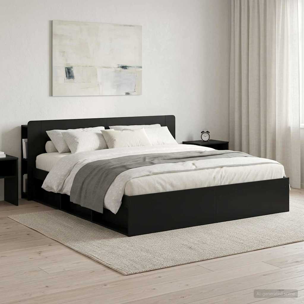 vidaXL Headboard Cabinet with Storage Black Engineered Wood