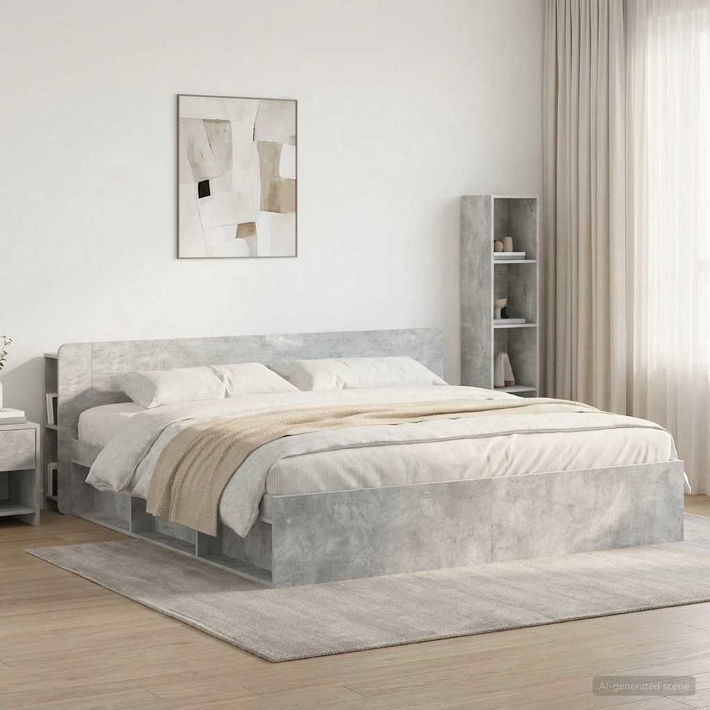 vidaXL Headboard Cabinet with Storage Concrete Grey Engineered Wood