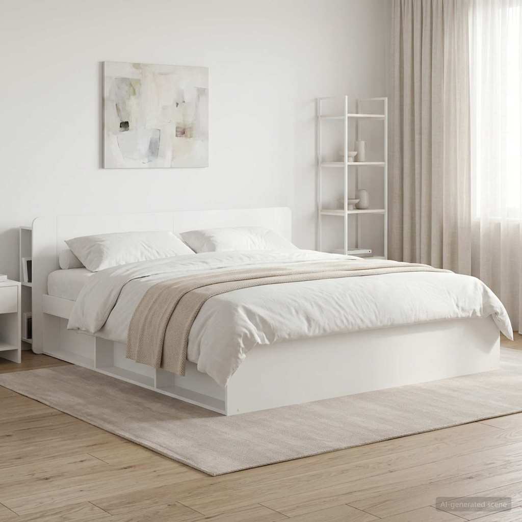 vidaXL Headboard Cabinet with Storage High Gloss White Engineered Wood