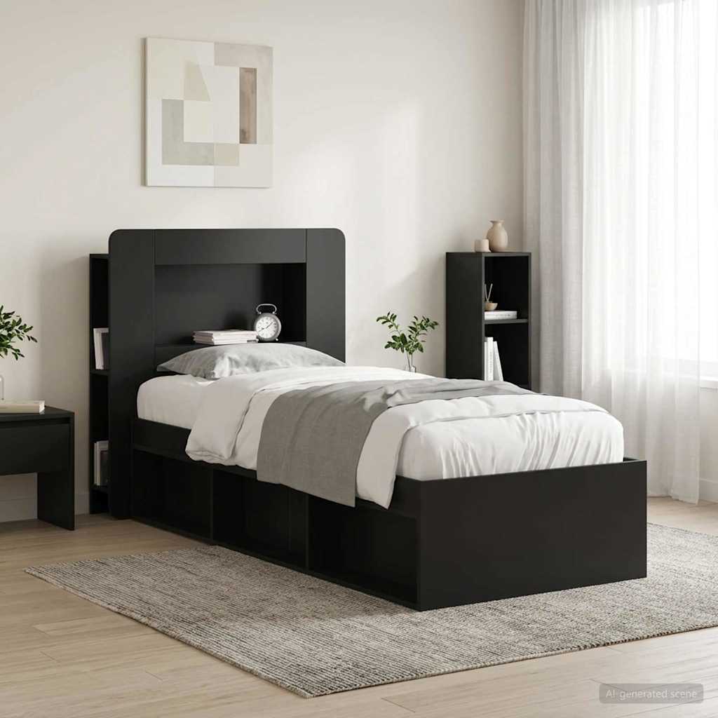 vidaXL Headboard Cabinet with Storage Black Engineered Wood