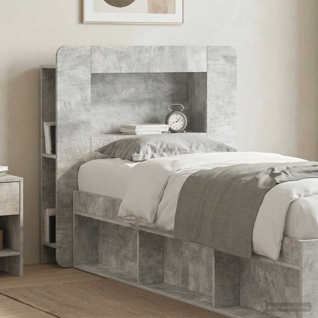 vidaXL Headboard Cabinet with Storage Concrete Grey Engineered Wood