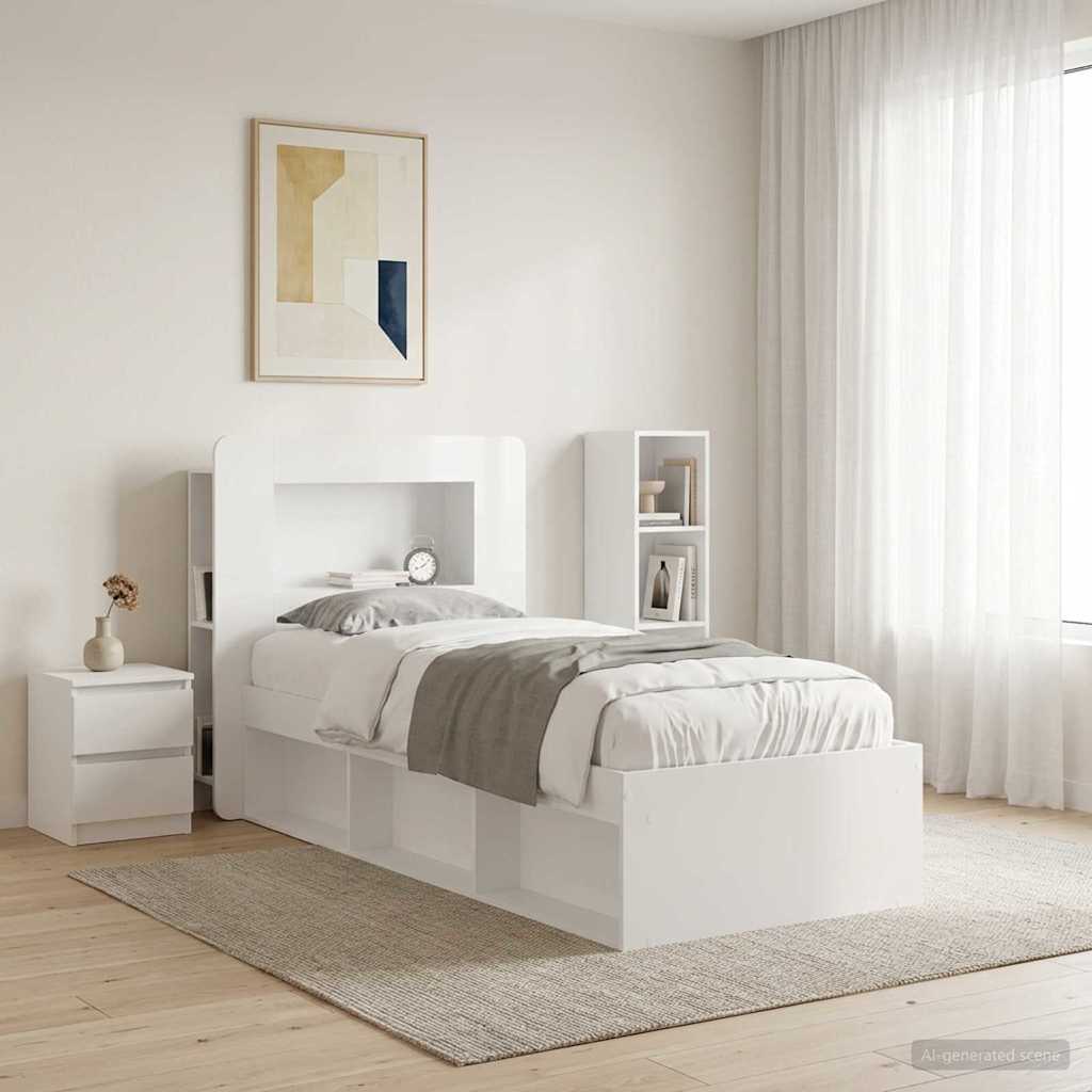 vidaXL Headboard Cabinet with Storage High Gloss White Engineered Wood