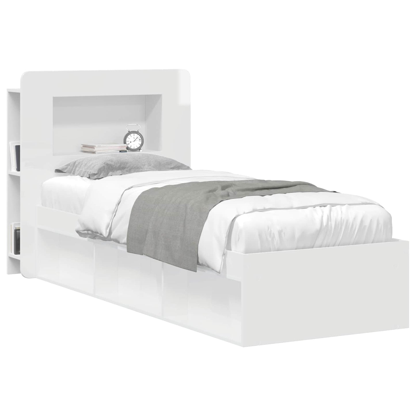 vidaXL Headboard Cabinet with Storage High Gloss White Engineered Wood