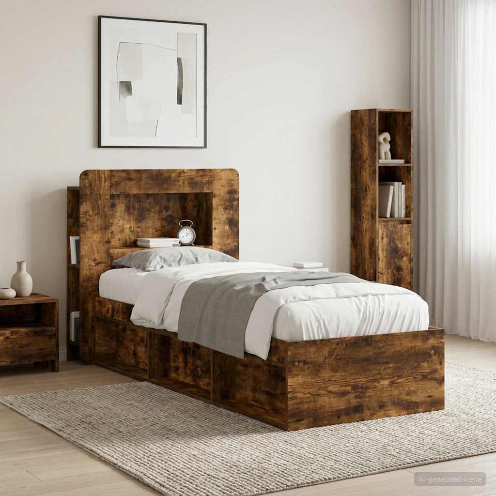 vidaXL Headboard Cabinet with Storage Smoked Oak Engineered Wood