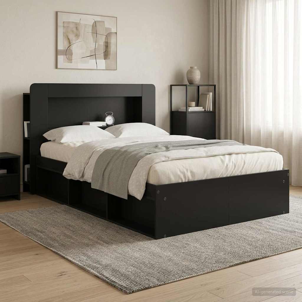 vidaXL Headboard Cabinet with Storage Black Engineered Wood