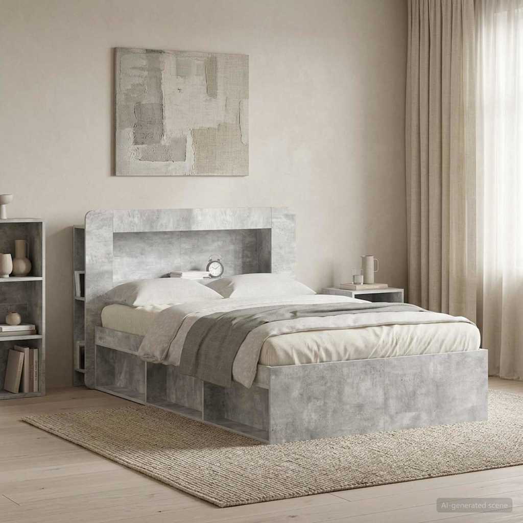 vidaXL Headboard Cabinet with Storage Concrete Grey Engineered Wood