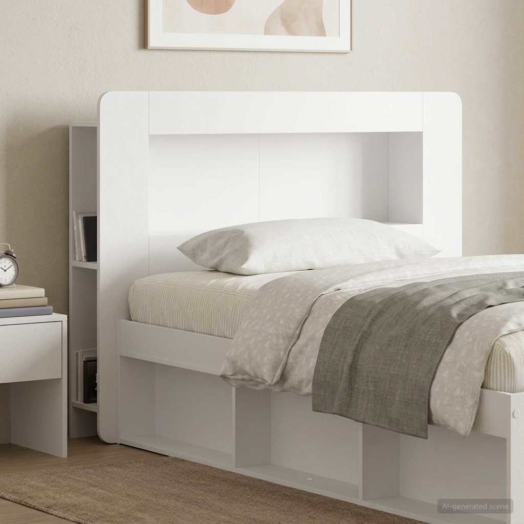 vidaXL Headboard Cabinet with Storage High Gloss White Engineered Wood
