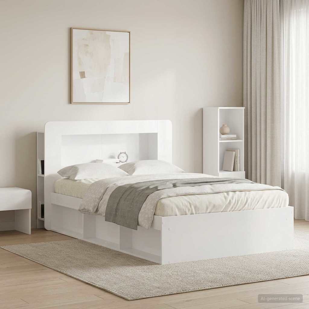 vidaXL Headboard Cabinet with Storage High Gloss White Engineered Wood