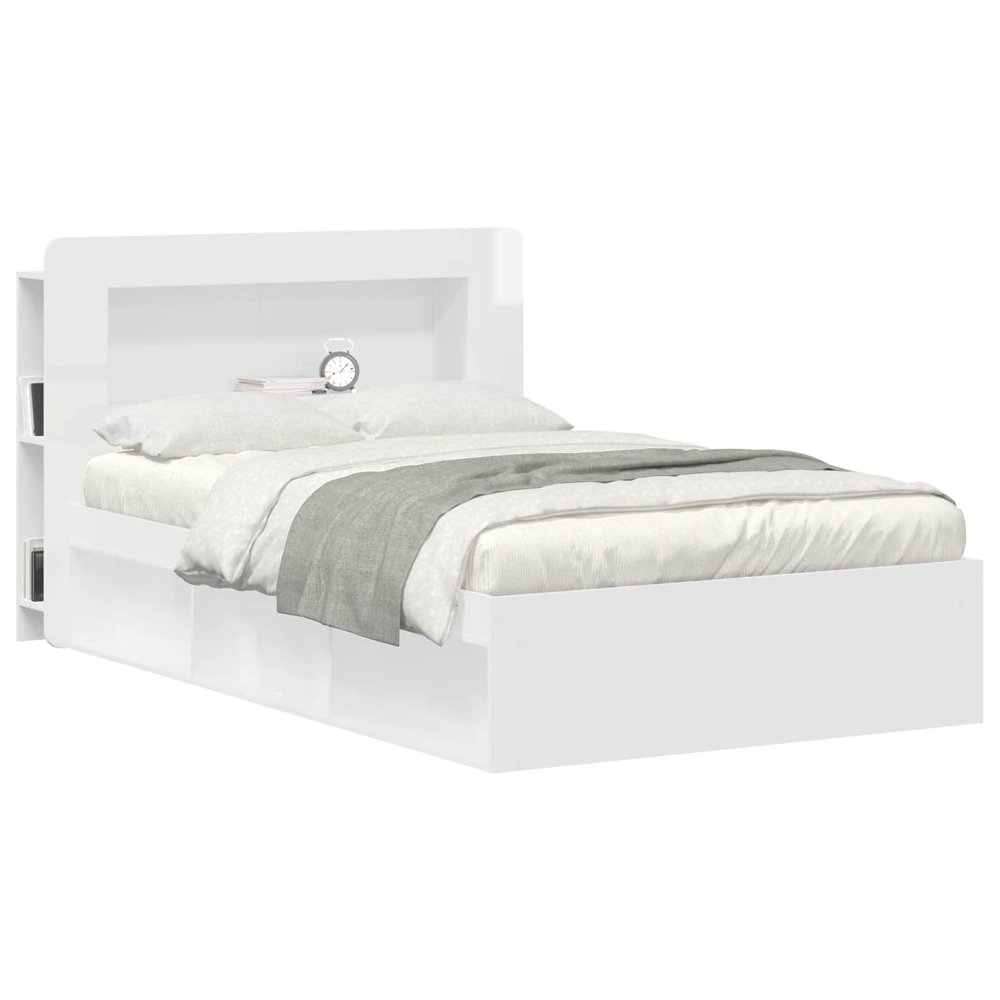vidaXL Headboard Cabinet with Storage High Gloss White Engineered Wood