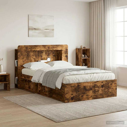 vidaXL Headboard Cabinet with Storage Smoked Oak Engineered Wood