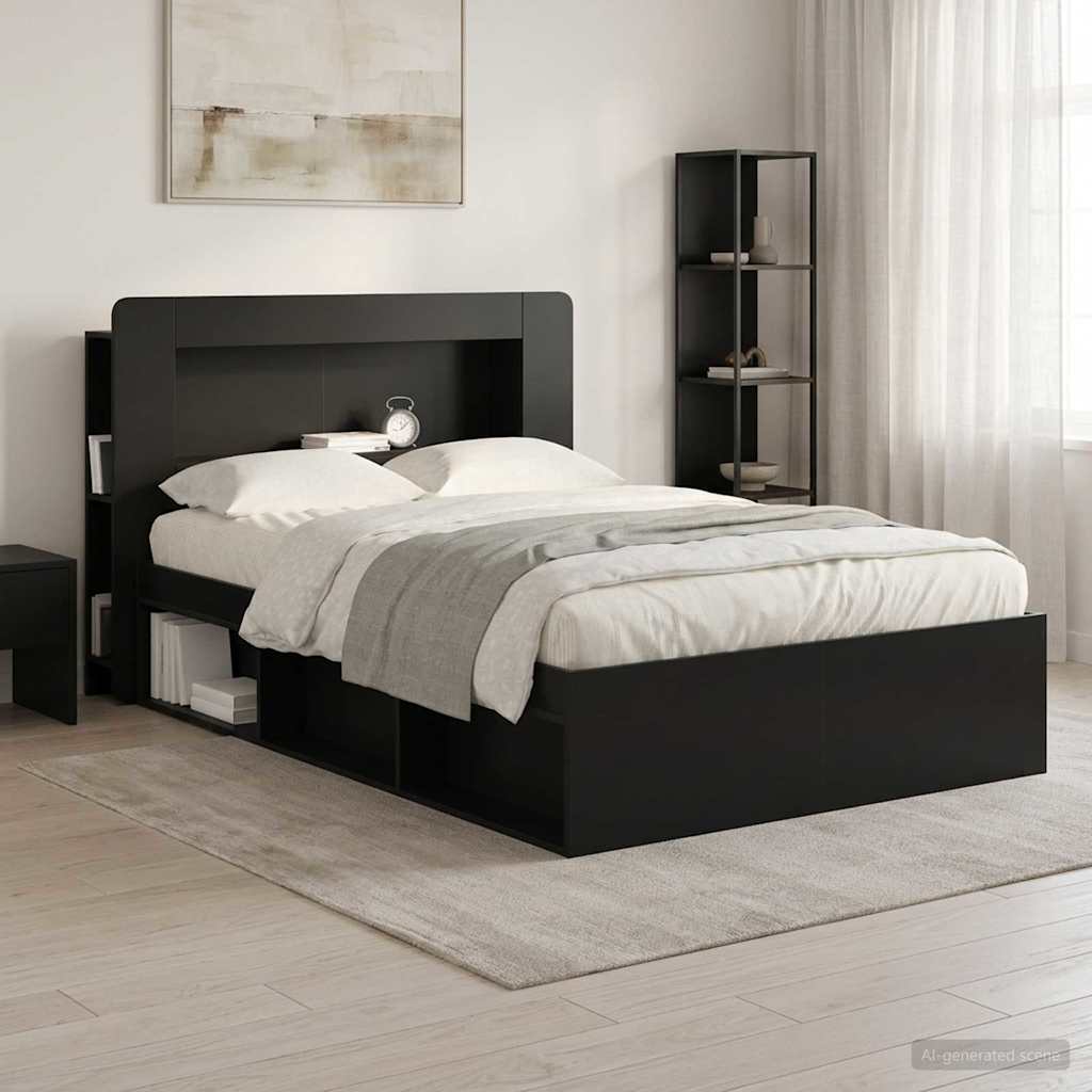vidaXL Headboard Cabinet with Storage Black Engineered Wood