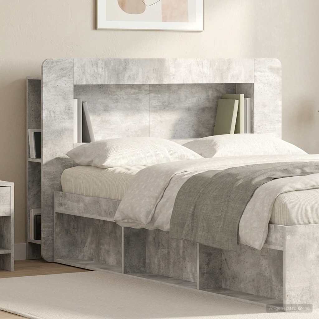 vidaXL Headboard Cabinet with Storage Concrete Grey Engineered Wood
