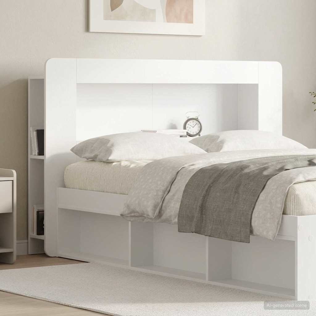 vidaXL Headboard Cabinet with Storage High Gloss White Engineered Wood