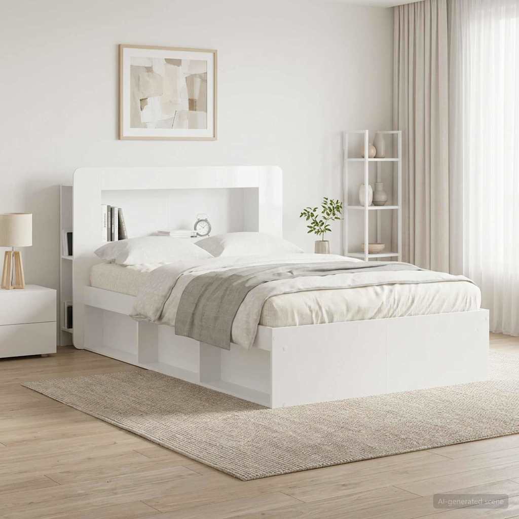 vidaXL Headboard Cabinet with Storage High Gloss White Engineered Wood